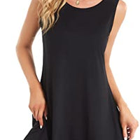 elescat Black Dresses for Women Summer Beach Sleeveless Tshirt Pockets Swing Casual Loose Sundress(Black, 2XL)