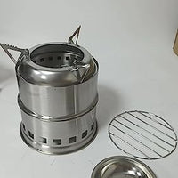 Camp Stove, Ohuhu Camping Stove Wood Burning Stove Stainless Steel Mini Portable Backpacking Survival Stoves for Picnic BBQ Camping Hiking Cooking Emergency with Grill Grid Carry Bag