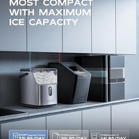 ecozy Nugget Ice Maker Countertop, Ice Maker with 33 lbs/24H, Crushed Pellet Ice Cubes, One-Click Operation Ice Machine with Self-Cleaning, for Party/Kitchen/Bar/Office, Stainless Steel