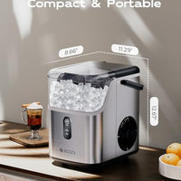 ecozy Nugget Ice Maker Countertop, Ice Maker with 33 lbs/24H, Crushed Pellet Ice Cubes, One-Click Operation Ice Machine with Self-Cleaning, for Party/Kitchen/Bar/Office, Stainless Steel