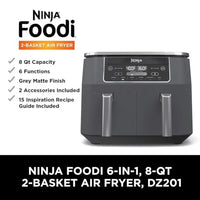 
              Ninja DZ201 Foodi 8 Quart 6-in-1 DualZone 2-Basket Air Fryer with 2 Independent Frying Baskets, Match Cook & Smart Finish to Roast, Broil, Dehydrate & More for Quick, Easy Meals, Grey
            