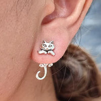 
              Cat Earrings Stud for Women Cute Cat Earrings for Cat Lovers Silver Frog Fox Dinosaur Earrings Unique Fun Animal Earrings Gifts for Daughter Friends Wife
            