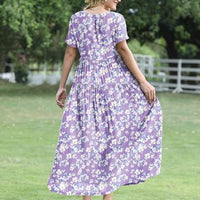 YESNO Women Casual Loose Bohemian Floral Dress with Pockets Short Sleeve Long Maxi Summer Beach Swing Dress 2XL EJF CR345