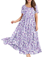 
              YESNO Women Casual Loose Bohemian Floral Dress with Pockets Short Sleeve Long Maxi Summer Beach Swing Dress 2XL EJF CR345
            