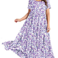 YESNO Women Casual Loose Bohemian Floral Dress with Pockets Short Sleeve Long Maxi Summer Beach Swing Dress 2XL EJF CR345