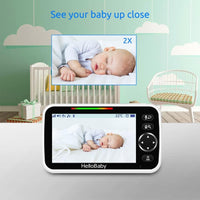 
              HelloBaby Upgrade 5’’ Baby Monitor with 26-Hour Battery, 2 Cameras Pan-Tilt-Zoom, 1000ft Range Video Audio Baby Monitor No WiFi, VOX, Night Vision, 2-Way Talk, 8 Lullabies and Temperature
            