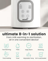 
              Bottle Warmer, GROWNSY 8-in-1 Fast Baby Milk Warmer with Timer for Breastmilk or Formula, Accurate Temperature Control, with Defrost, Sterili-zing, Keep, Heat Baby Food Jars Function
            