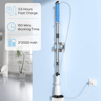 MABOGU Electric Spin Scrubber, 2024 New Cordless Shower Scrubber with 8 Replaceable Brush Heads, 2.5H Bathroom Scrubber Dual Speed, Shower Cleaner Brush with Extension Arm for Bathtub Tile Floor