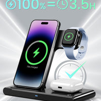 Wireless Charger iPhone Charging Station: 3 in 1 Charger Stand Multiple Devices for Apple - iPhone 16 15 14 Pro Max 13 12 11 - Watch 10 9 8 7 6 5 4 3 2 SE and Ultra Series - Airpods 4 3 2 Pro