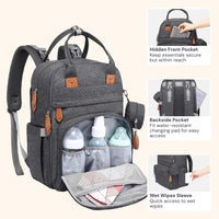 
              BabbleRoo Diaper Bag Backpack - Multi function Waterproof Diaper Bag, Travel Essentials Baby Tote with Changing Pad, Stroller Straps & Pacifier Case - Unisex, Dark Gray
            