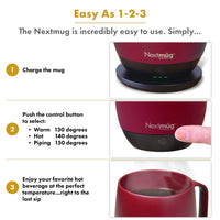 
              Nextmug - Temperature-Controlled, Self-Heating Coffee Mug (Burgundy - 14 oz.)
            