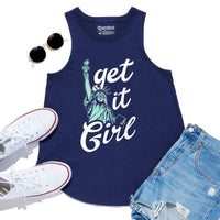 Tipsy Elves Navy Blue Get It Girl USA Tank Top for Women Size Small