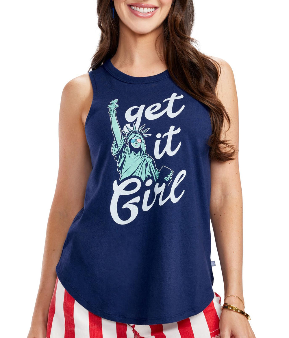 Tipsy Elves Navy Blue Get It Girl USA Tank Top for Women Size Small