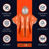 
              Emergency Survival Rain Poncho 4 pack Thermal Mylar Space Blanket Life Ponchos with Hood Waterproof for Adults Car Outdoor Activities Hiking Camping Gear Equipment and Supplies (Orange and Green)
            