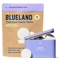 BLUELAND Toilet Bowl Cleaner Starter Set - Eco Friendly Products & Cleaning Supplies - No Harsh Chemicals, Plant-Based - Lemon Cedar - 14 tablets