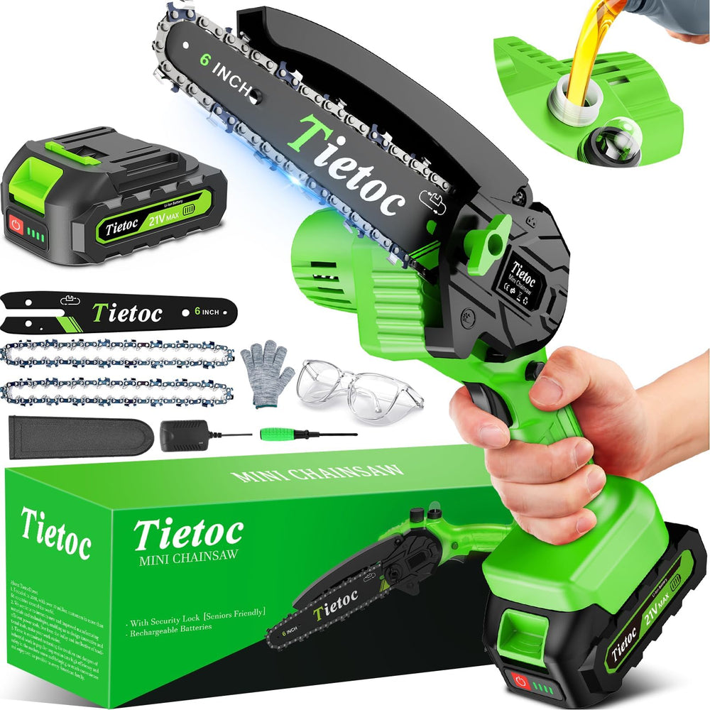 Tietoc Chainsaw 6 Inch Mini Electric Chainsaw Cordless Battery Powered, Hand Held Saw for Wood/Trees Trimming, Sawzall for Household and Garden, Stocking Stuffers Gift for Men Dad Husband Gadget 2024