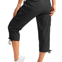 Soothfeel Women's Cargo Capris Pants with 6 Pockets Lightweight Quick Dry Travel Hiking Summer Pants for Women Casual (Black, L)