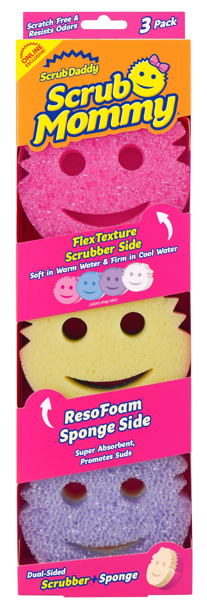 Scrub Daddy Scrub Mommy - Dish Scrubber + Non-Scratch Cleaning Sponges Kitchen, Bathroom + Multi-Surface Safe - Dual-Sided Dish Sponges for Scrubbing + Wiping Spills (3 Count) - Online Exclusive