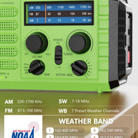 Weather Radio Raynic Solar Hand Crank Emergency Radio 5 Ways Powered AM/FM/SW/NOAA Weather Alert Portable Radio with Flashlight, Reading Lamp (Green)