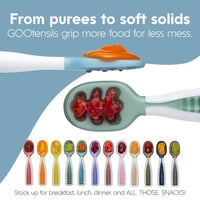 
              NumNum Baby Spoons Set, Baby Essentials Pre-Spoon GOOtensils for 6+ Months, First Stage Self-Feeding Spoons for Baby Led Weaning (BLW), Silicone Toddler Utensils, BPA-Free, 2 Pack Blue/Orange
            