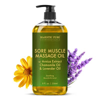 
              MAJESTIC PURE Arnica Sore Muscle Massage Oil for Massage Therapy - Natural Oil with Lavender and Chamomile Essential Oils - Multipurpose Instant Absorption Full Body Massage Oil - 8 fl. oz
            