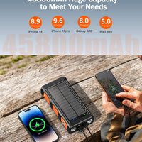 GOODaaa Power Bank Wireless Charger 45800mAh Built in Hand Crank and 4 Cables 15W Fast Charging Power Bank 7 Outputs & 4 Inputs Solar Portable Charger, SOS/Strobe/Strong Flashlights, Compass