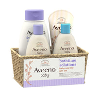 
              Aveeno Baby Bathtime Solutions Baby & Me Gift Set with Baby Wash & Shampoo, Calming Baby Bath, Baby Daily Moisturizing Lotion & Stress Relief Body Wash for Mom, Oatmeal, 4 Items
            