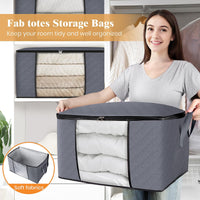 
              Fab totes 6 Pack Clothes Storage, Foldable Thick Fabric Blanket Storage Bags, Storage Containers for Organizing Bedroom, Closet, Clothing, Comforter, Organization and Storage with Handle,Grey
            