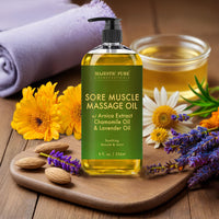 
              MAJESTIC PURE Arnica Sore Muscle Massage Oil for Massage Therapy - Natural Oil with Lavender and Chamomile Essential Oils - Multipurpose Instant Absorption Full Body Massage Oil - 8 fl. oz
            