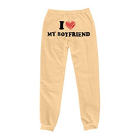 I Love My Boyfriend Sweatpants High Waisted Elastic Jogger Letter Print Baggy Lounge Pants Comfy Trouser with Pockets Khaki