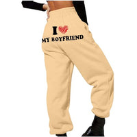 
              I Love My Boyfriend Sweatpants High Waisted Elastic Jogger Letter Print Baggy Lounge Pants Comfy Trouser with Pockets Khaki
            