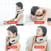 Rgogak Neck Massage Pillow with 3 Vibrating Modes for Neck, Back and Leg Support, Travel Neck Pillow with Heat U-Shaped Memory Foam Pillow for Home Office Airplane