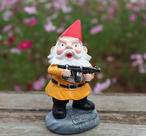 SHOWFEICAT Funny Garden Gnome with Gun Military Gnome Fighting Outdoor Indoor Lawn Statue Patio Porch Decoration