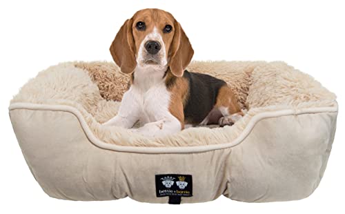 Bessie + Barnie Bolster Dog Bed - Extra Plush Faux Fur Dog Bed - Rectangle Soft Dog Bed - Calming Dog Bed - Durable and Washable, Bolster Beige, L - 42