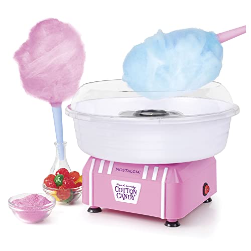 Nostalgia Cotton Candy Machine - Retro Cotton Candy Machine for Kids with 2 Reusable Cones, 1 Sugar Scoop, and 1 Extractor Head – Pink