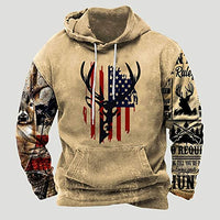 Men's Hooded Sweatshirt American Flag Print Long Sleeve Pullover Sweatshirt Vintage Tribal Aztec Graphic Hoodie Tops