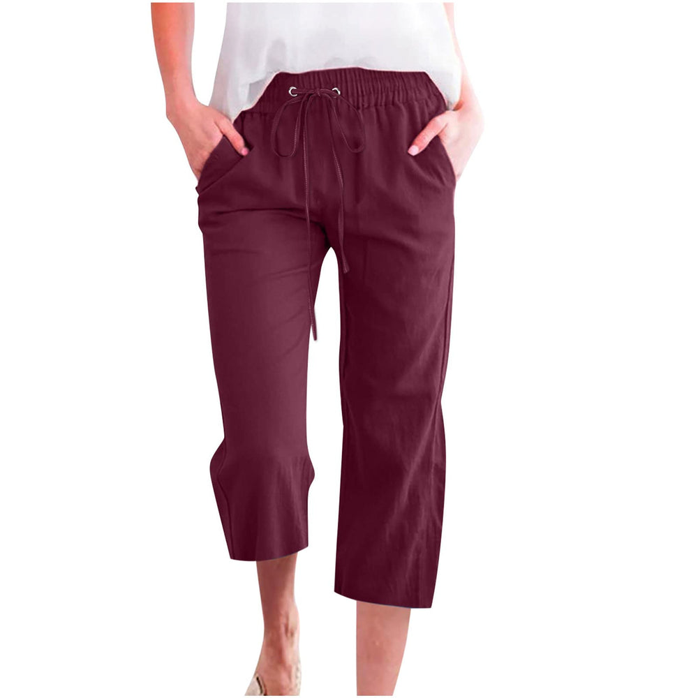 Lightning Deals Today 2024 Capri Pants for Women Casual 2024 Summer Linen Pant Drawstring Elastic Waist Pant Straight Wide Leg Cropped Trousers lightning deals today clearance prime warehouse deal