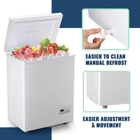 
              DEMULLER 3.5 Cu.Ft Chest Freezer with 2 Removable Baskets Compact Mini Deep Freezers Electronic Thermostat (50℉ to -12℉) & Stay-Open Lid & Manual Defrost, Garage Kitchen Basement Apartment, White
            