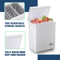 
              DEMULLER 3.5 Cu.Ft Chest Freezer with 2 Removable Baskets Compact Mini Deep Freezers Electronic Thermostat (50℉ to -12℉) & Stay-Open Lid & Manual Defrost, Garage Kitchen Basement Apartment, White
            