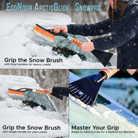 EcoNour 27" Aluminum Snow Brush with Ice Scrapers for Car Windshield and Window | Car Snow Scraper and Brush with Ergonomic Foam Grip Winter Accessories (Orange)